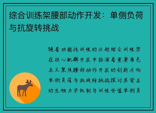 综合训练架腰部动作开发：单侧负荷与抗旋转挑战